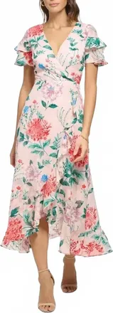 Kensie Flutter Sleeve Midi Dress In Pink Floral