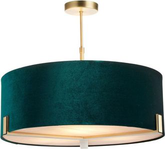 Endon Lighting Multi Arm Pendant Light Matt Antique Brass Plate, Green Velvet