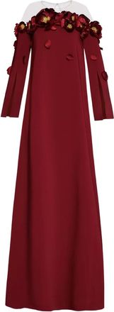 Oscar De La Renta Abito lungo con applicazioni a fiori - Rosso
