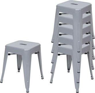 Hhg Hhg - Nunca Usado] Lote De 6 Taburetes 895, Taburete De Metal Asiento Taburete, Metal Dise&ntilde;o Industrial Apilable, Gris