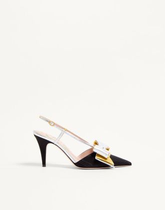 Valentino Garavani D&eacute;collet&eacute; Slingback Bowow In Tessuto Moir&egrave; 85Mm Donna NERO/SILVER/ANTIQUE GOLD 35.5