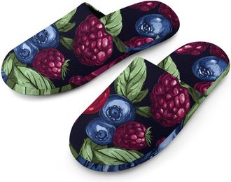 Generic Blueberry And Redberry Cotton Slippers for Men Memory Foam House Slippers Soft Anti-skid Sole Indoor Outdoor Shoes