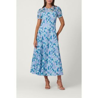Shoshanna Midnight Tricolor Lace Preston Dress in Light Blue/periwinkle/slate at Nordstrom, Size 10