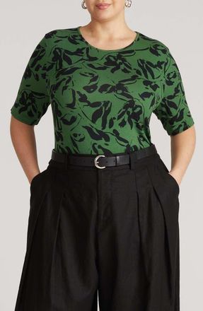 Universal Standard Lily Liquid Jersey Crewneck Top in Green Sgrafitto Print at Nordstrom, Size Xxx-Large