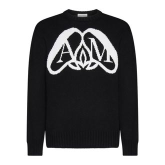 Alexander McQueen Round-neck Knitwear, male, Black, M, Stylish Crew Neck Jumpers