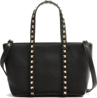 Valentino Garavani Zwarte leren schoudertas met studs - Dames - Shoppers - Zwart - ONE Size - Leer - Tassen