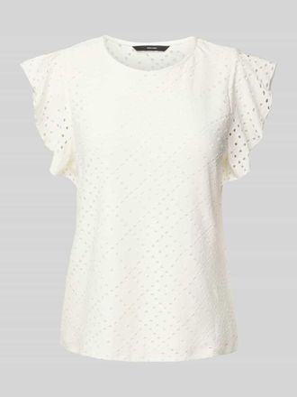 Vero Moda Regular Fit T-Shirt mit Lochstickmuster Muster TASSA in Weiss, Gr&ouml;&szlig;e S