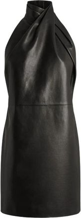 Balmain Lamslederen jurk met open rug - Dames - Feestkleedjes - Zwart - XS - Leer - Kleedjes