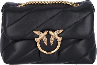 Pinko Diagonally Quilted Black Napa Leather Mini Shoulder Bag