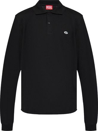 Diesel logo-appliqu&eacute; long-sleeved polo shirt - men - Cotton - S - Black