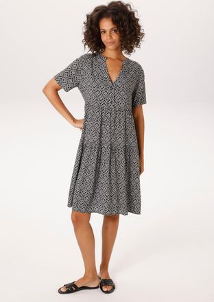 Aniston Sommerkleid ANISTON CASUAL, Damen, Gr. 36, N-Gr, schwarz, wei&szlig;, Web, Obermaterial: 100% Viskose, bedruckt, gemustert, figurumspielend kniefrei, V-Auss