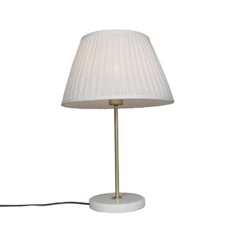 QAZQA Retro/vintage L&aacute;mpara De Mesa Retro Lat&oacute;n Pantalla Plisada Crema 35 Cm - Kaso Textil /acero /m&aacute;rmol Redonda Adecuado Para Led Max. 1 X 60 Watt - Qazqa