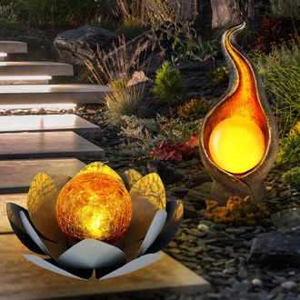 Globo Lighting Lampada Solare Led Decorazione Da Giardino Fiore Di Loto Asia Lampada Da Terrazza Lampada Da Giardino Con Design A Fiamma, Durata Della Luce Circa 6 O