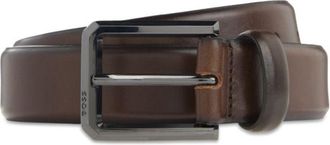 BOSS Smooth leather belt with engraved gunmetal buckle