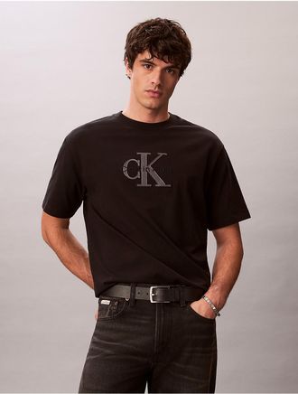 Calvin Klein Jeans Calvin Klein Mens Monologo Outline Graphic Classic T-Shirt - Black - 2XL