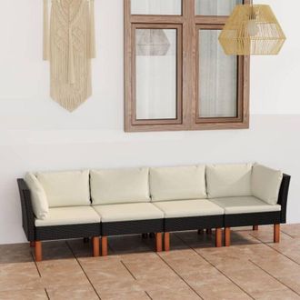 vidaXL Divano da Giardino a 4 Posti con Cuscini Nero in Polyrattan - Vidaxl