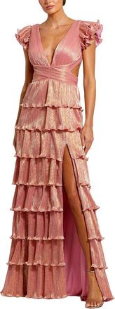 Mac Duggal Ruffle Tiered Criss Cross Lace Up Gown
