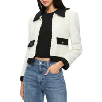 Alice & Olivia Topher Metallic Tweed Jacket in Off White/Black at Nordstrom Rack, Size X-Large