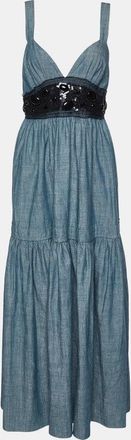M Missoni Blue Sequin And Pebble Print Cotton Maxi Dress