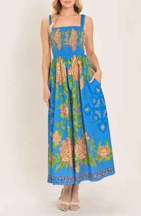 Flying Tomato Floral Cotton Sundress in Blue at Nordstrom, Size Medium