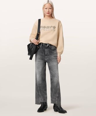 AllSaints Cotton Peace Pippa Embellished Sweatshirt, Size: XS