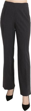 Bencivenga Elegante Gestreepte Straight Fit Broek - Dames - Wijde Broeken - Zwart - S - Katoen - Broeken