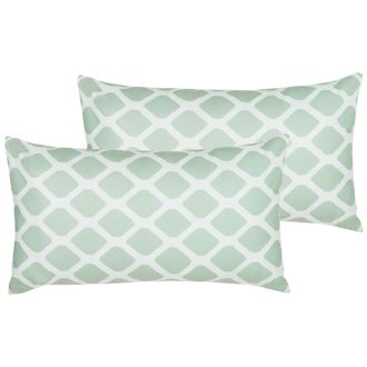 Beliani Conjunto De 2 Cojines De Poli&eacute;ster Verde Menta Blanco 40 X 70 Cm Patr&oacute;n Kalamos
