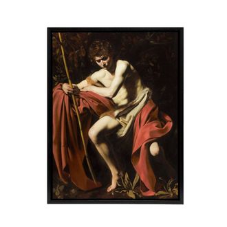 Artery8 Saint John the Baptist in Wilderness Caravaggio Framed Canvas Wall Art | Size: W24 x H32