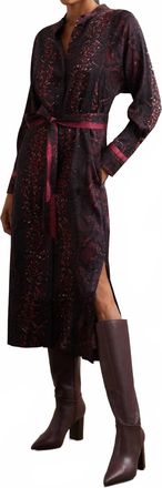 Reiss Snake-Print Belted Shirt Dress In Burgundy/black