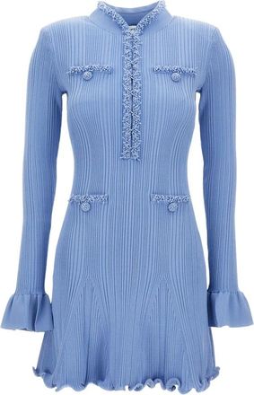 Self Portrait Short Dresses, female, Blue, XS, Pearl Trim Knit Mini Dress