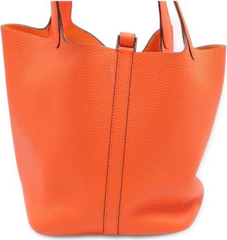 Herm&egrave;s Orange Clemence Leather Minium Picotin Lock 22 Bag - 20s, Never Carried (Authentic Pre-Loved)