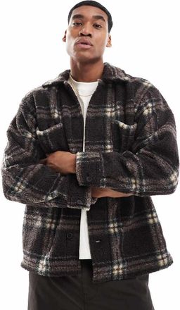 Jack & Jones Camicia giacca in pile borg marrone a quadri