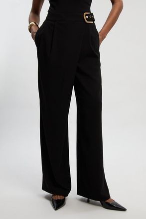 Karen Millen Tailored Crepe Buckle Trousers in Black at Nordstrom, Size 12