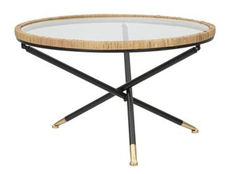Mauro Ferretti Mesa de centro de hierro, madera y cristal &oslash; 80x46,5 cm