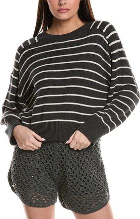 Brunello Cucinelli Lignite Striped Cotton Knit Sweater, Size M