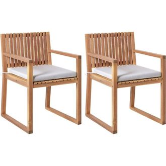 Beliani Conjunto De 2 Sillas De Jard&iacute;n R&uacute;stico Con Cojines Madera De Acacia Certificada Poli&eacute;ster Marr&oacute;n Claro Y Gris Claro Sassari Ii