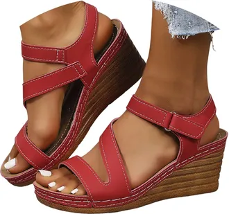 Generic Wedge Sandals for Women - Strappy Platform Sandals with Arch Support Cute Summer Open Toe Ankle Strap Wide Width Platform Dressy Slip-On Sandals Outdo