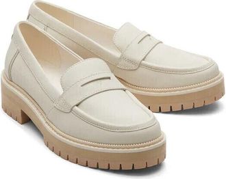 Toms Cara 10020239 Loafers Womens US 7.5 Ivory Leather Platform Shoes ZPO2195