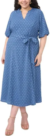Vince Camuto Clip Print Short Sleeve Midi Dress in Classic Indigo at Nordstrom, Size 2 X