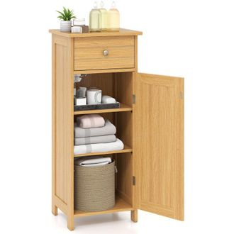 Costway Bathroom Storage Cabinet Floor Standing Wooden Cupboard-Natural