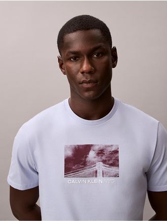 Calvin Klein Jeans Calvin Klein Mens Contrast Cityscape Graphic Classic T-Shirt - Purple - 2XL