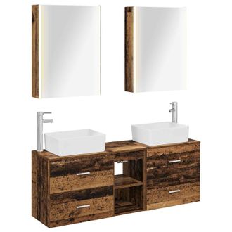 vidaXL Juego De Muebles De Ba&ntilde;o 5 Uds. Madera Envejecida Vidaxl