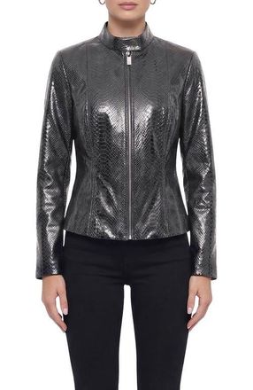 Gorski Genuine Metis Suede Pythn Printed Zip Jacket in Anthracite at Nordstrom, Size X-Small