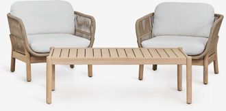 Sklum Conjunto De Sal&oacute;n Con 2 Sillones Y Mesa De Centro En Madera De Acacia Y Cuerda Trenzada Karvia Sklum