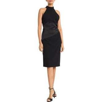 Maggy London High Neck Mixed Media Cocktail Sheath Dress in Black at Nordstrom Rack, Size 16