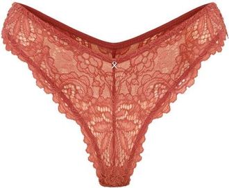 Savage x Fenty Romantic Corded Lace Brazilian Panties in Dry Poppy Brown at Nordstrom, Size 1X
