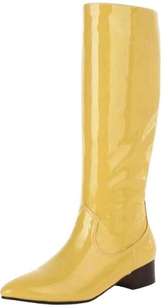 Generic Womens Knee High Boots Pointed Toe Chunky Heel Slip On Style Long Booties For Winter Large Size