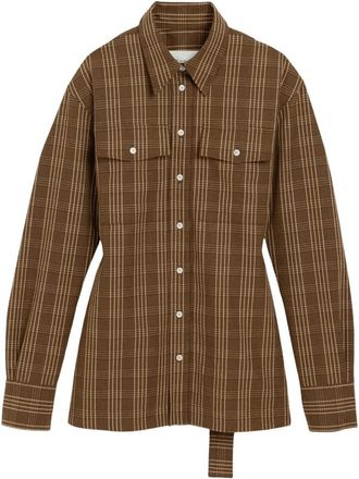 Ami Gestreepte Wol Ballonmouw Getailleerd Shirt - Dames - Overhemden - Bruin - L - Wol - Overhemden