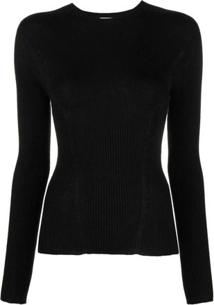 Lanvin Geribbelde Trui - Dames - Ronde hals truien - Zwart - XS - Leer - Truien & Vesten