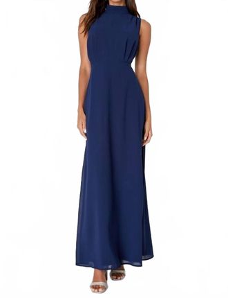 Lulus Classic Elegance Chiffon Sleeveless Mock Neck Maxi Dress In Navy